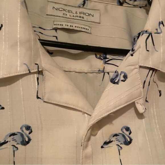 Nickle & Iron Short Sleeve Button Up Blue Flamingo Men’s Shirt Size XXL - Picture 9 of 9